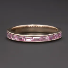 NATURAL PINK SAPPHIRE STACKING RING WEDDING BAND 14k ROSE GOLD BAGUETTE CHANNEL
