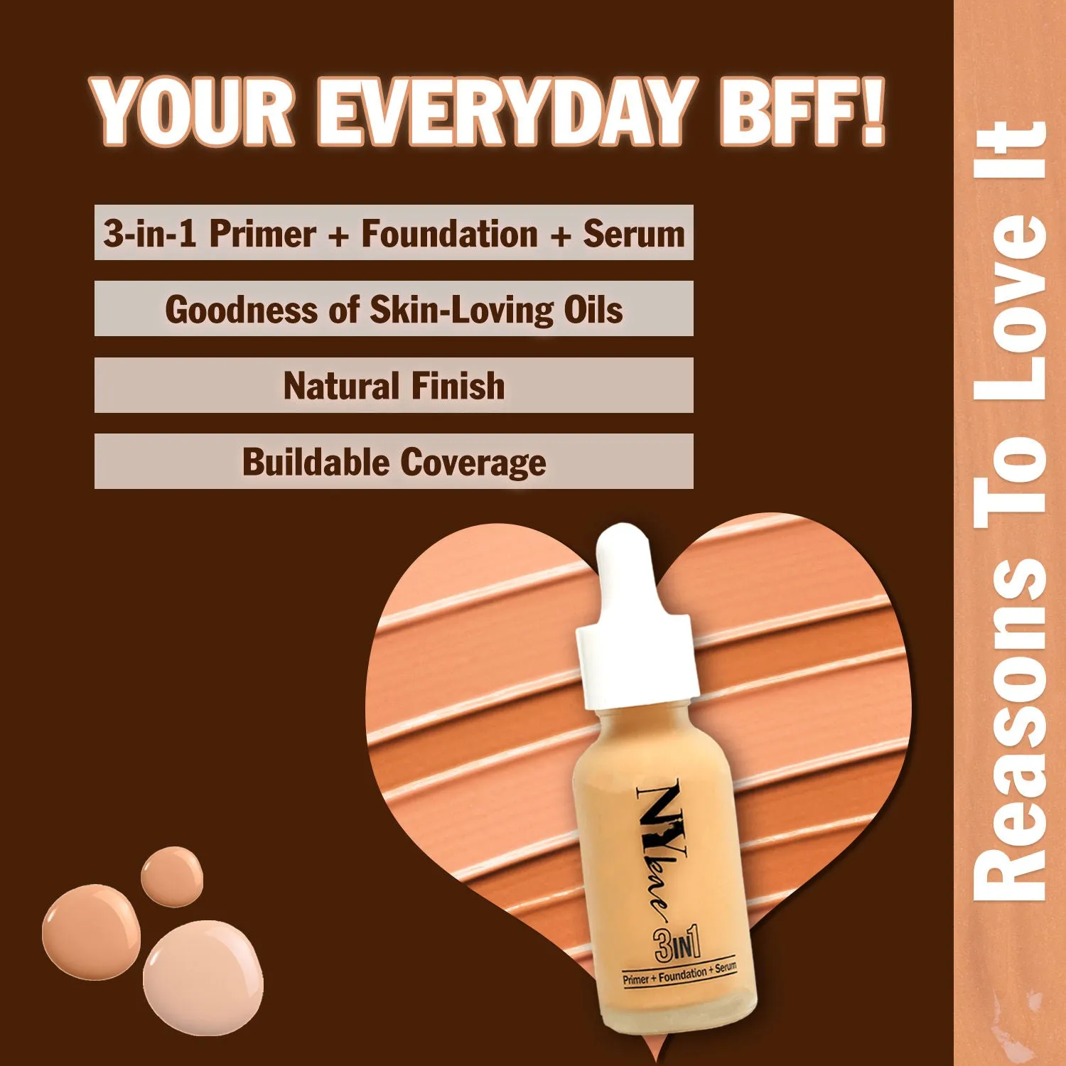 NY Bae 3 in 1  Primer   Foundation   Serum  - Warm Cashew 03 (30ml) | Fair | Warm Undertone | Natural Finish | Medium Coverage