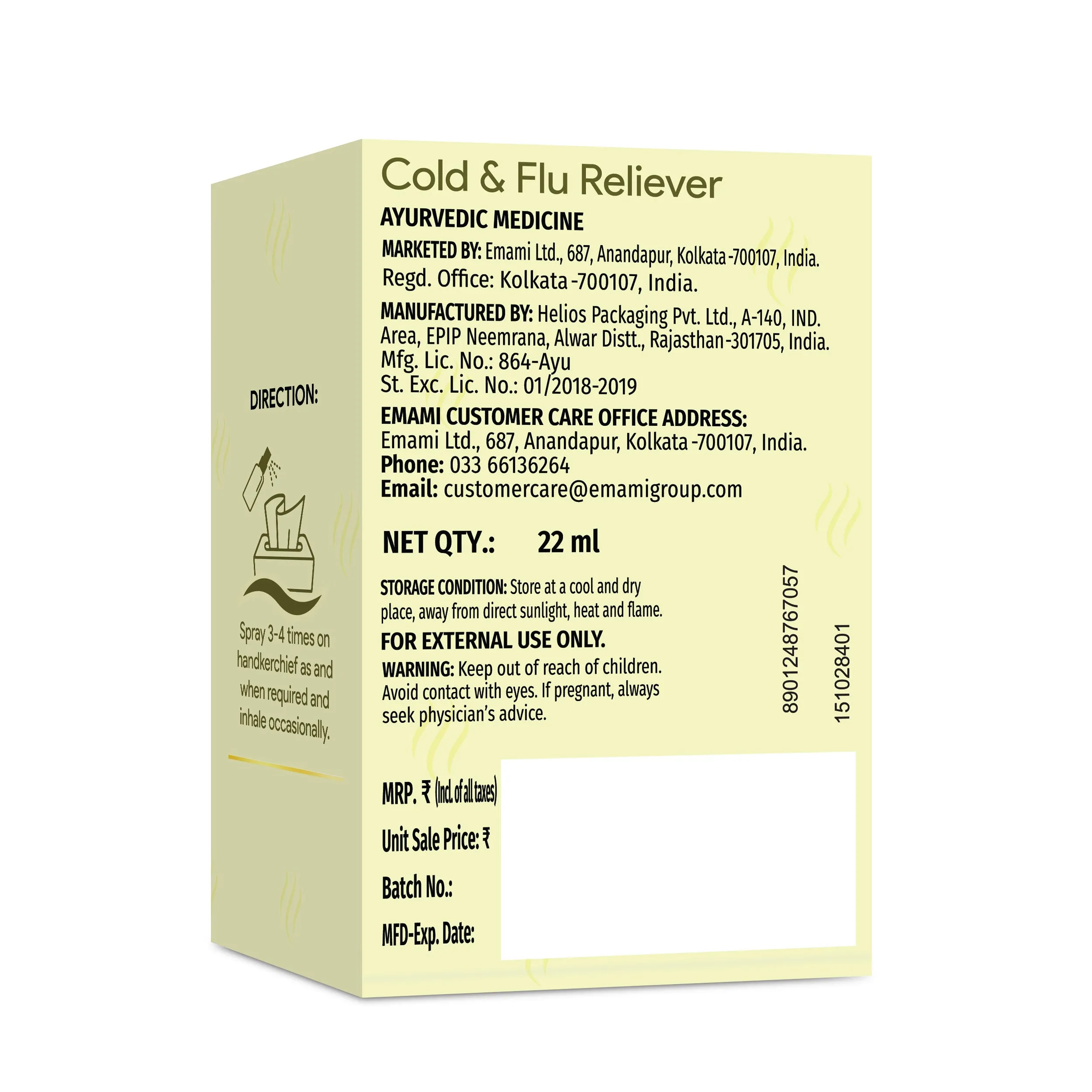 Zandu Cold & Flu Nasal Reliever Spray for Cold, Sinus & Allergies (22ml)