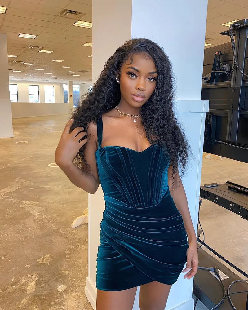 Zeagoo Sexy Velvet Fold Camisole Mini Dress